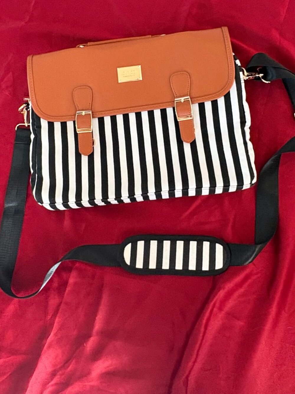 LOVEVOOK Striped Canvas Laptop Messenger Bag Cognac Brown Briefcase 15.6"